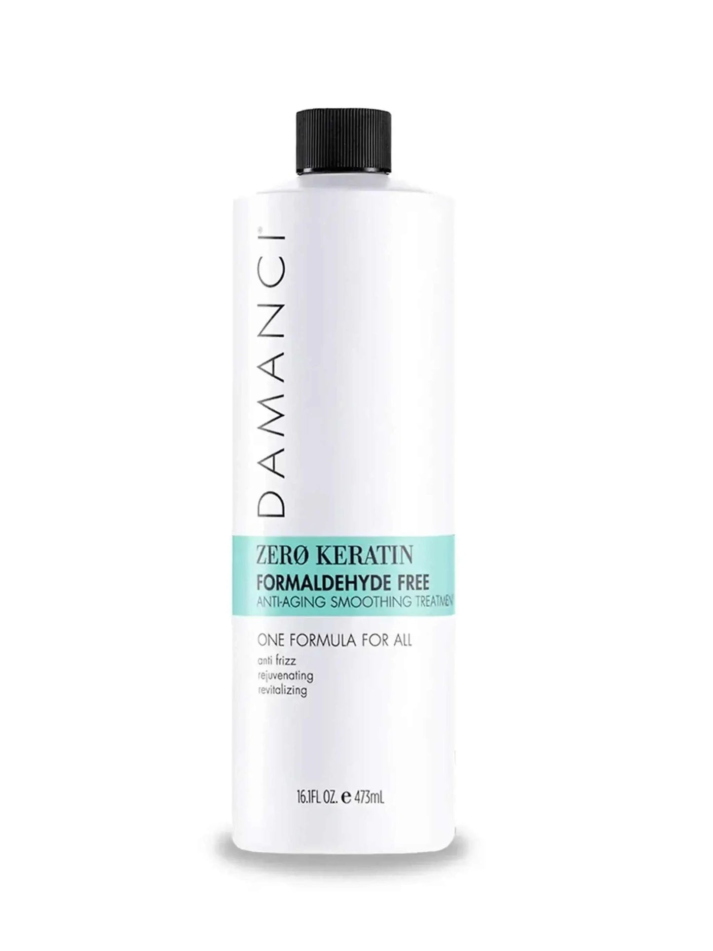 Damanci Zero Keratin Treatment bottle, formaldehyde free anti-frizz hair smoothing formula with organic coconut oil and hydrolyzed keratin.
