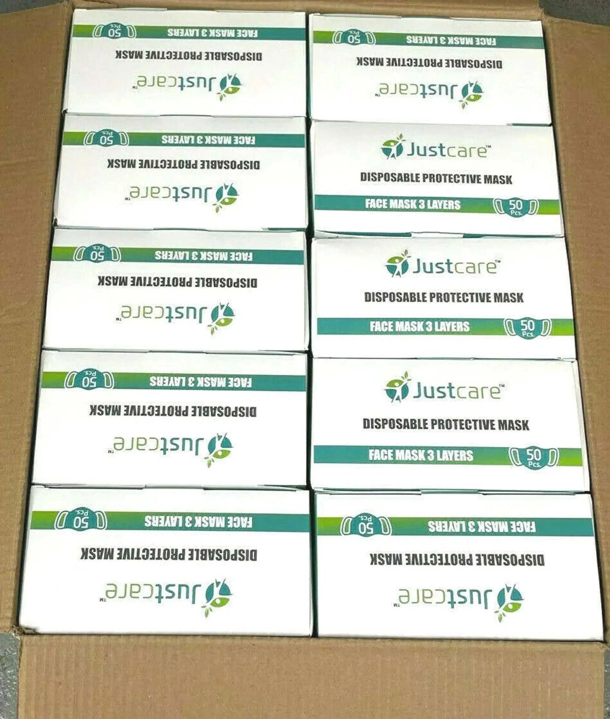 40 boxes of disposable blue face masks with three-layer protection in packaging.