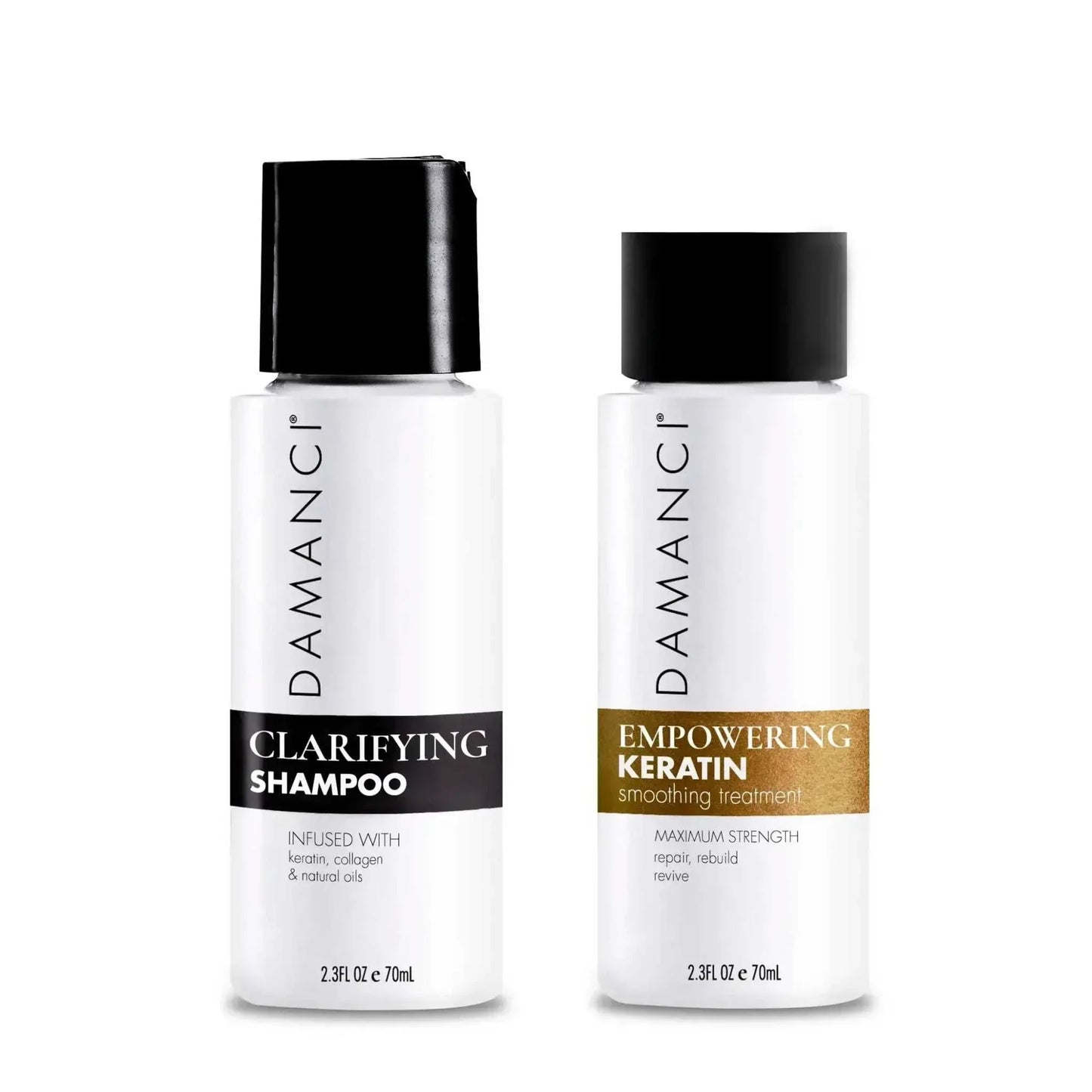 Keratin Express Kit with DAMANCI clarifying shampoo and empowering keratin smoothing treatment bottles for hair straightening and frizz control