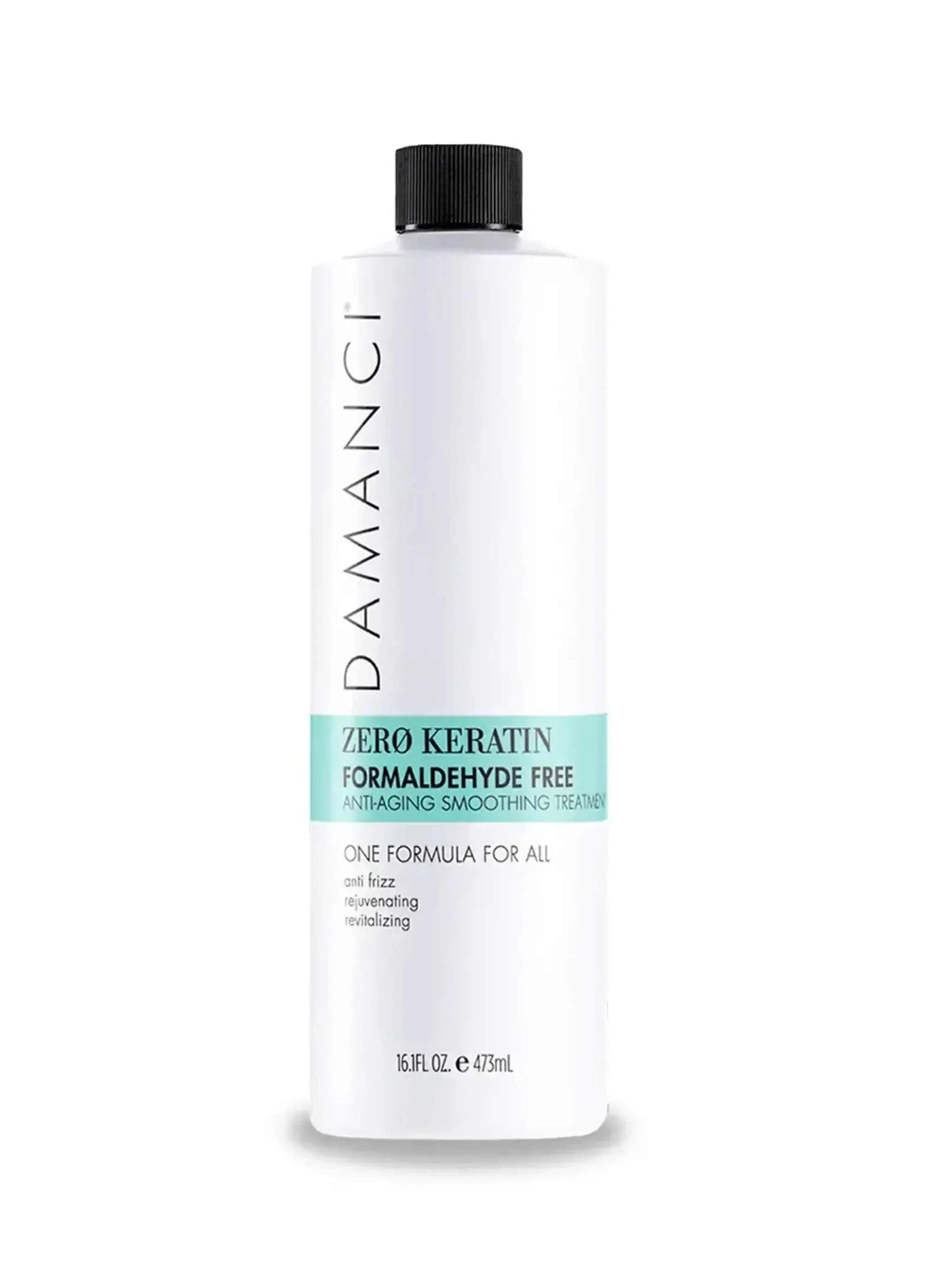 Damanci Zero Keratin Treatment formaldehyde-free anti-aging hair smoothing formula in white 16.1 oz bottle