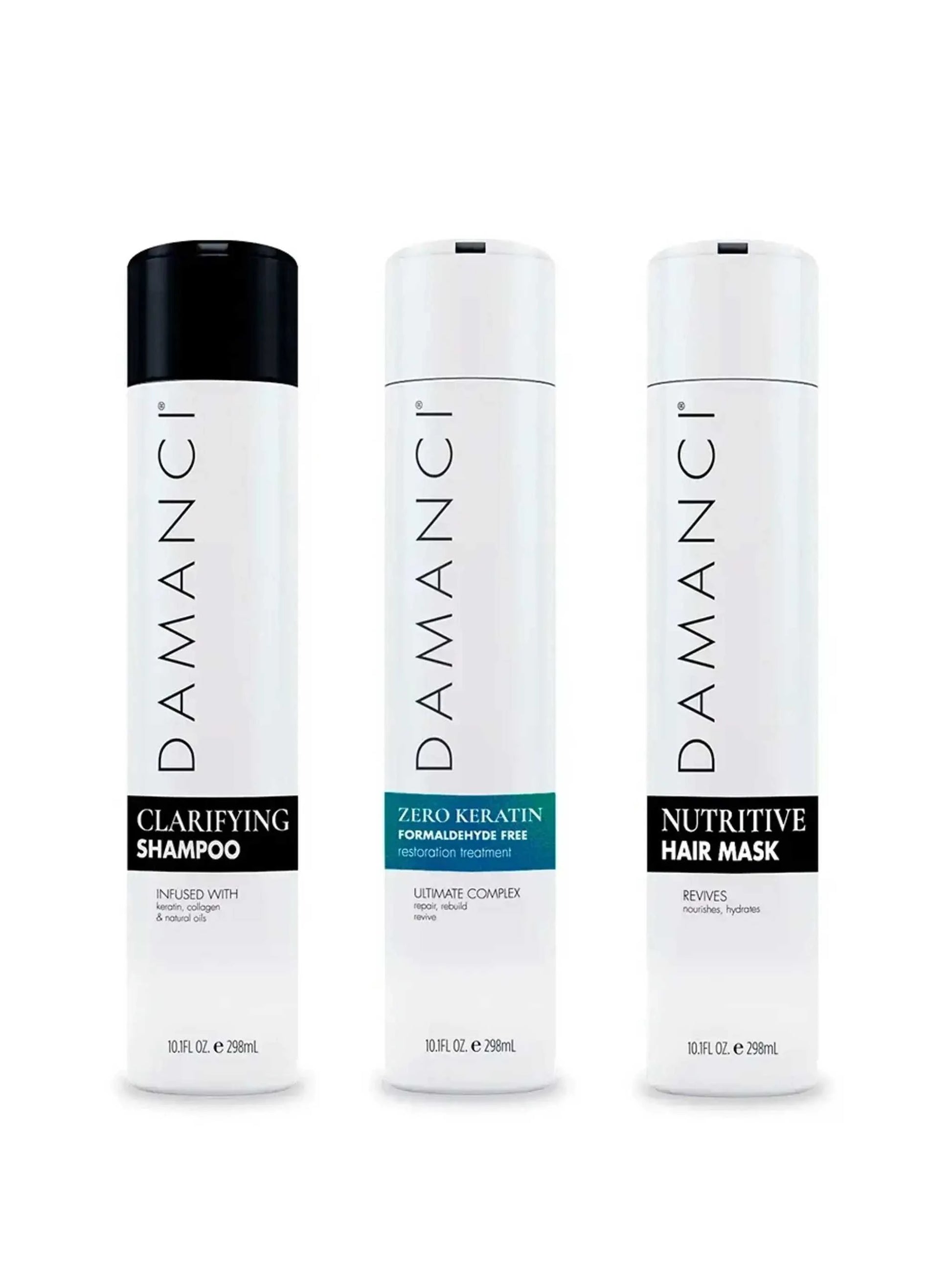 Zero Keratin Revival Kit with Clarifying Shampoo, Keratin Treatment, and Hair Mask – formaldehyde-free, anti-frizz hair care enriched with coconut oil and keratin.