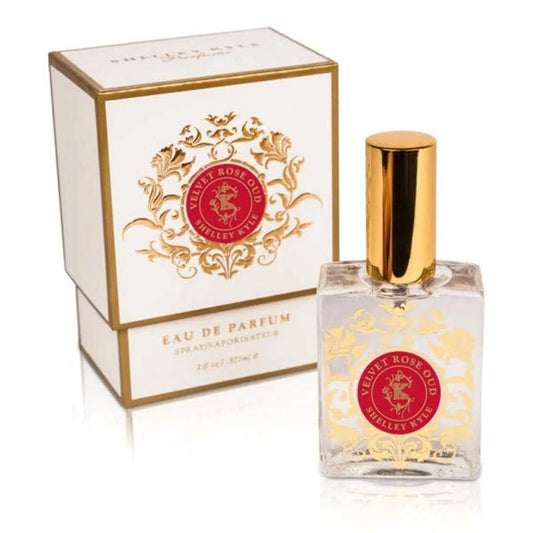 Velvet Rose Oud large atomiseur parfum with notes of black rose, oud, and vanilla, 2 oz bottle.