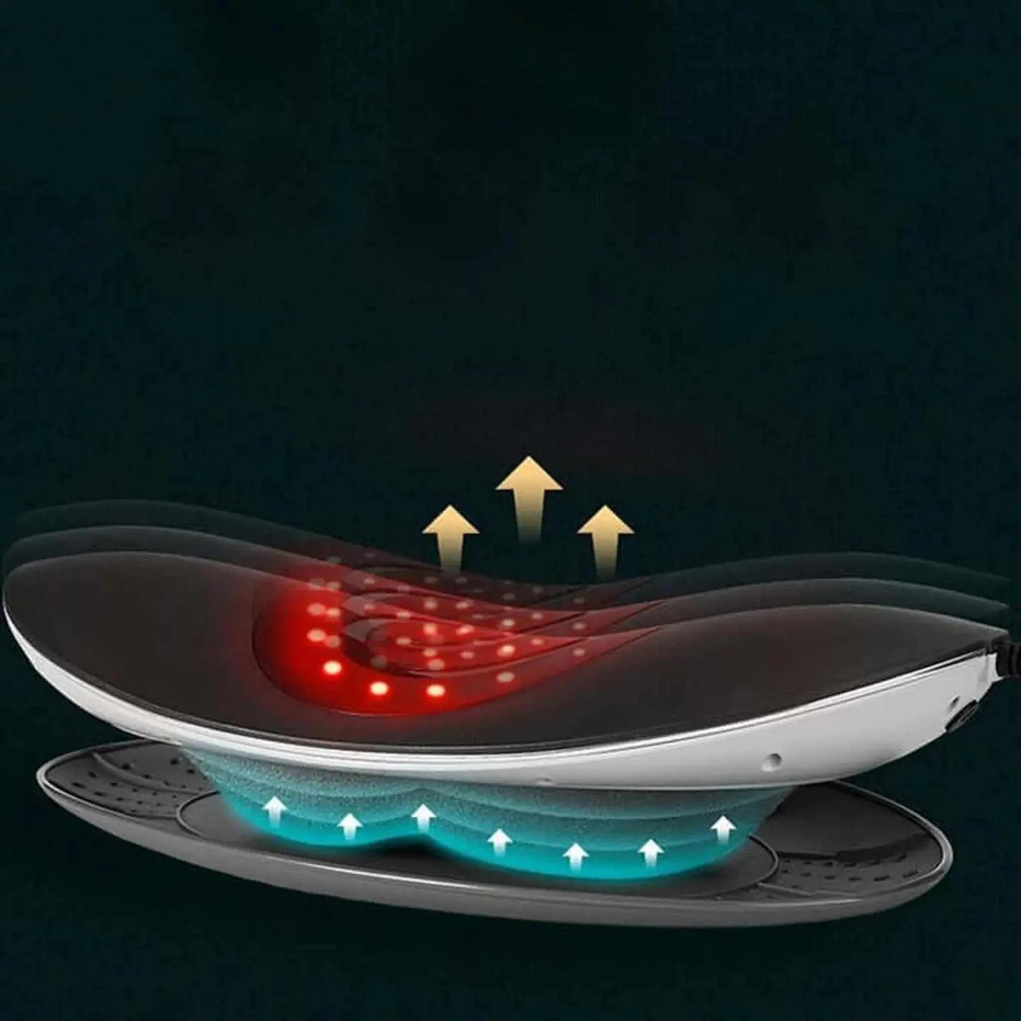 Professional lower back stretcher and massager with heat function, black, ergonomic design, features vibration, heating system, and dynamic traction.