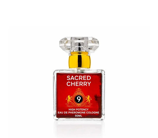 SACRED CHERRY High Potency Pheromone Cologne bottle with decorative cap.