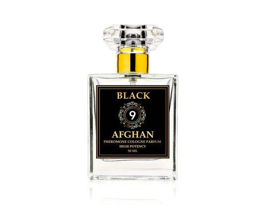 BLACK AFGHAN high potency pheromone cologne bottle with clear crystal cap.
