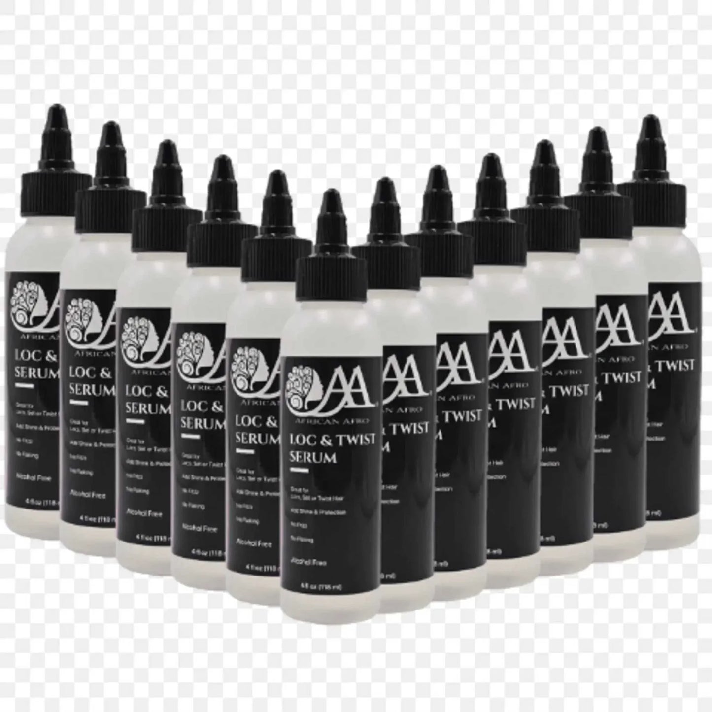 Set of Loc and Twist Serum bottles for superior hold and shine hair styling