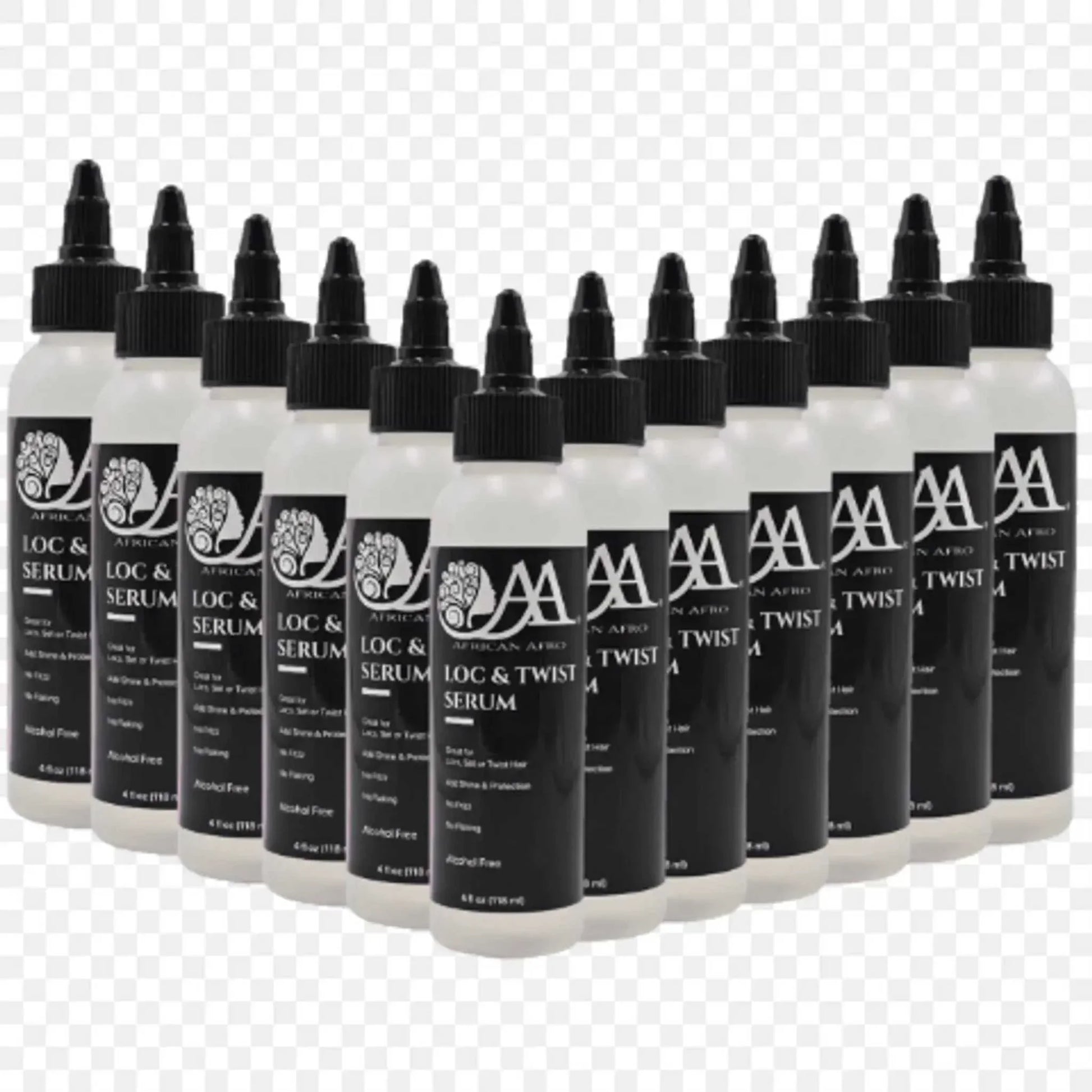 Set of Loc and Twist Serum bottles for superior hold and shine hair styling