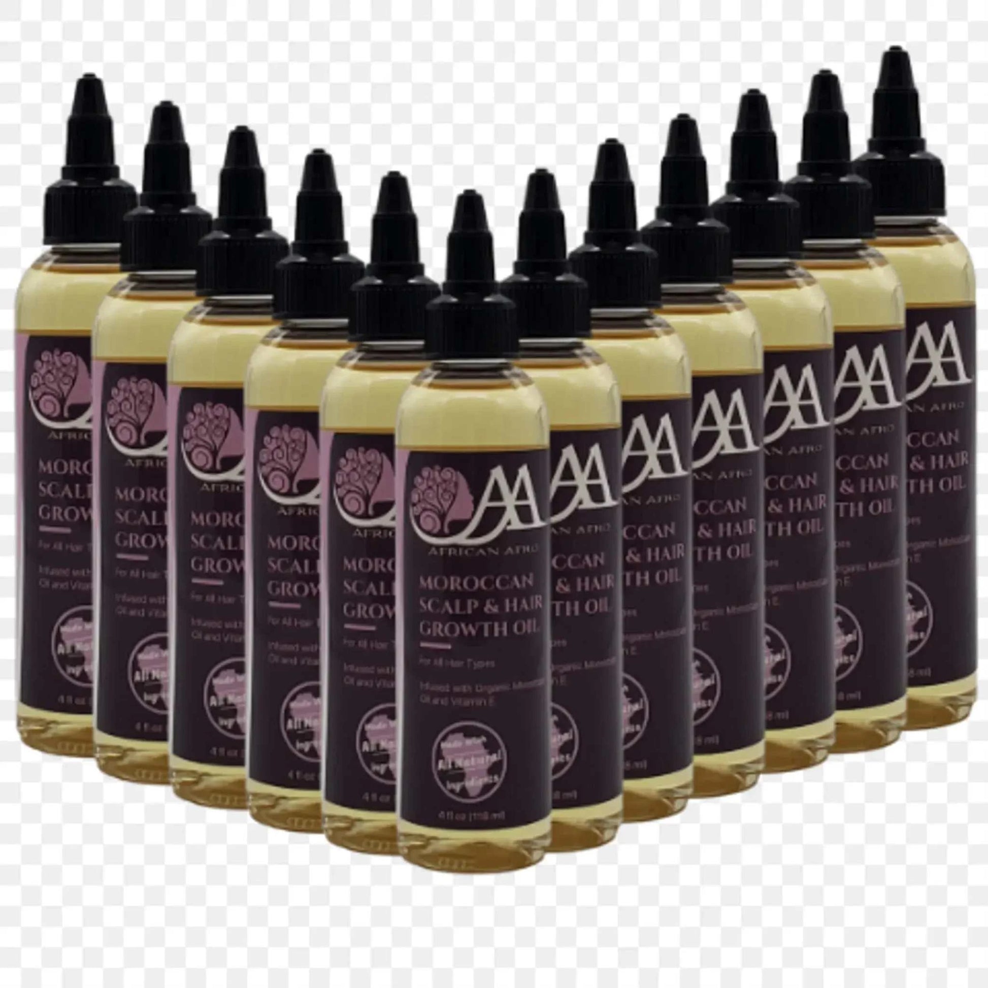 Moroccan scalp and hair growth oil bottles, promotes natural hair growth and nourishment.