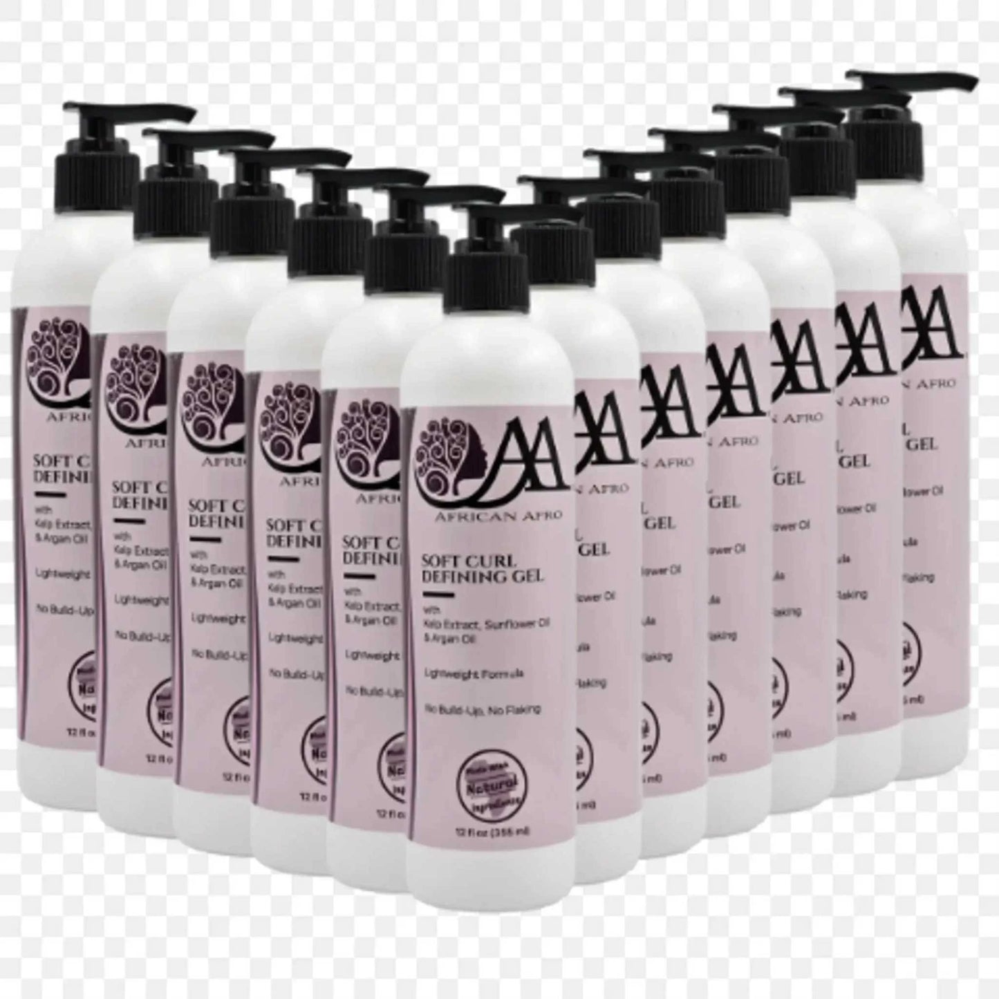 Bottles of African Afro Soft Curl Defining Gel with Argan Oil for frizz control and curl hydration