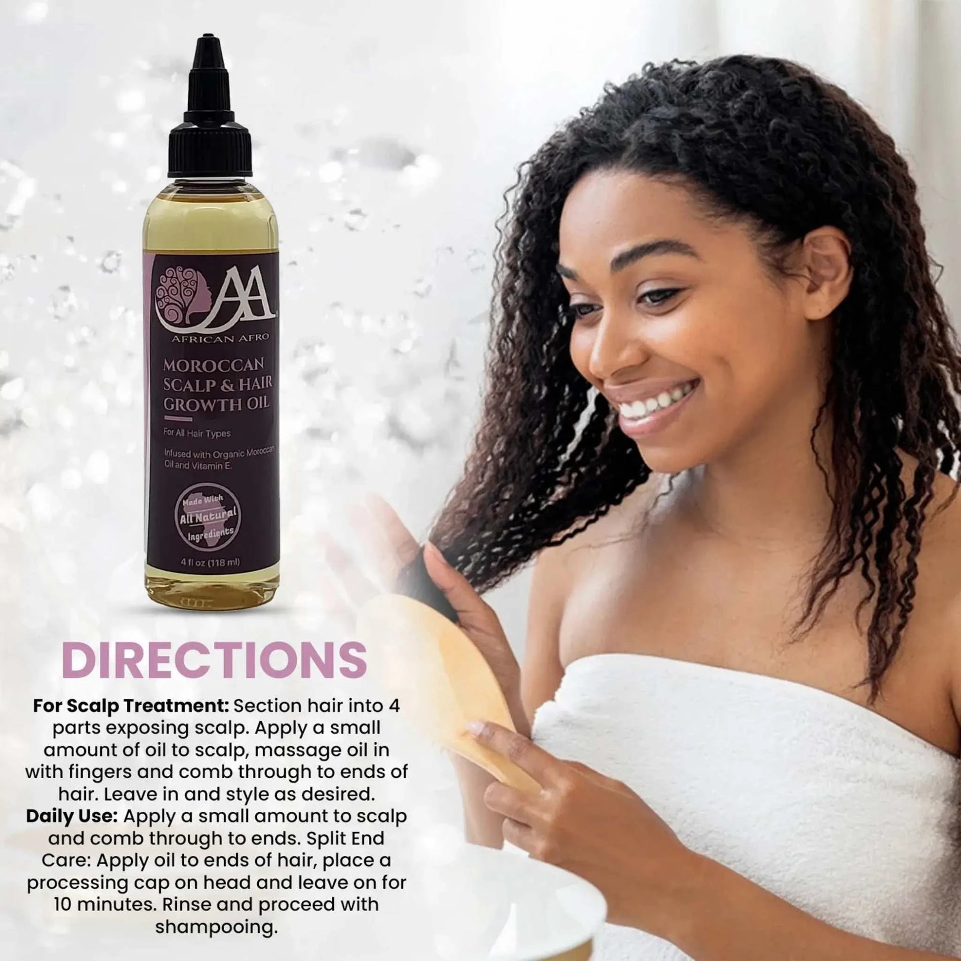 Moroccan Scalp & Hair Growth Oil for all hair types, promotes strength and natural growth, 4 fl. oz.