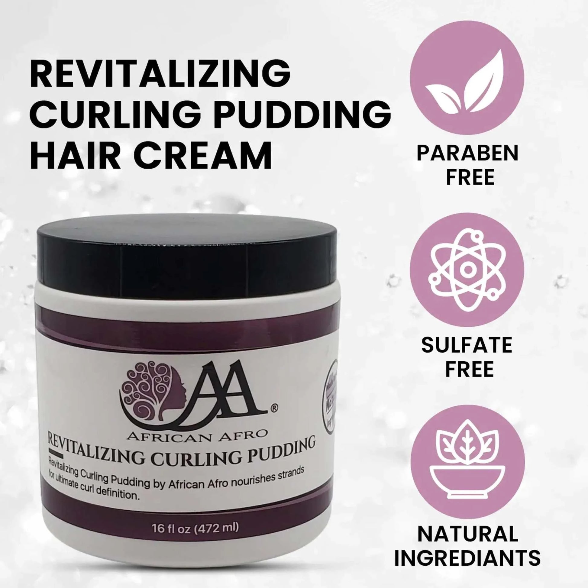 Revitalizing Curling Pudding Hair Cream for African Afro hair, frizz control, 16 fl. oz., with Avocado Oil, Jojoba Oil, Shea Butter.