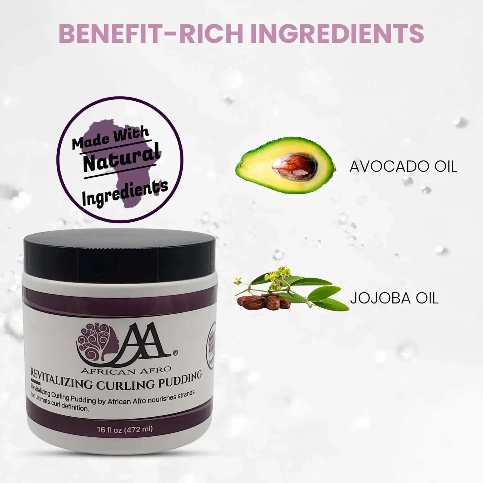 Revitalizing Curling Pudding Hair Cream with Avocado and Jojoba Oils, 16 oz, for curly coily hair moisturizing and frizz control.
