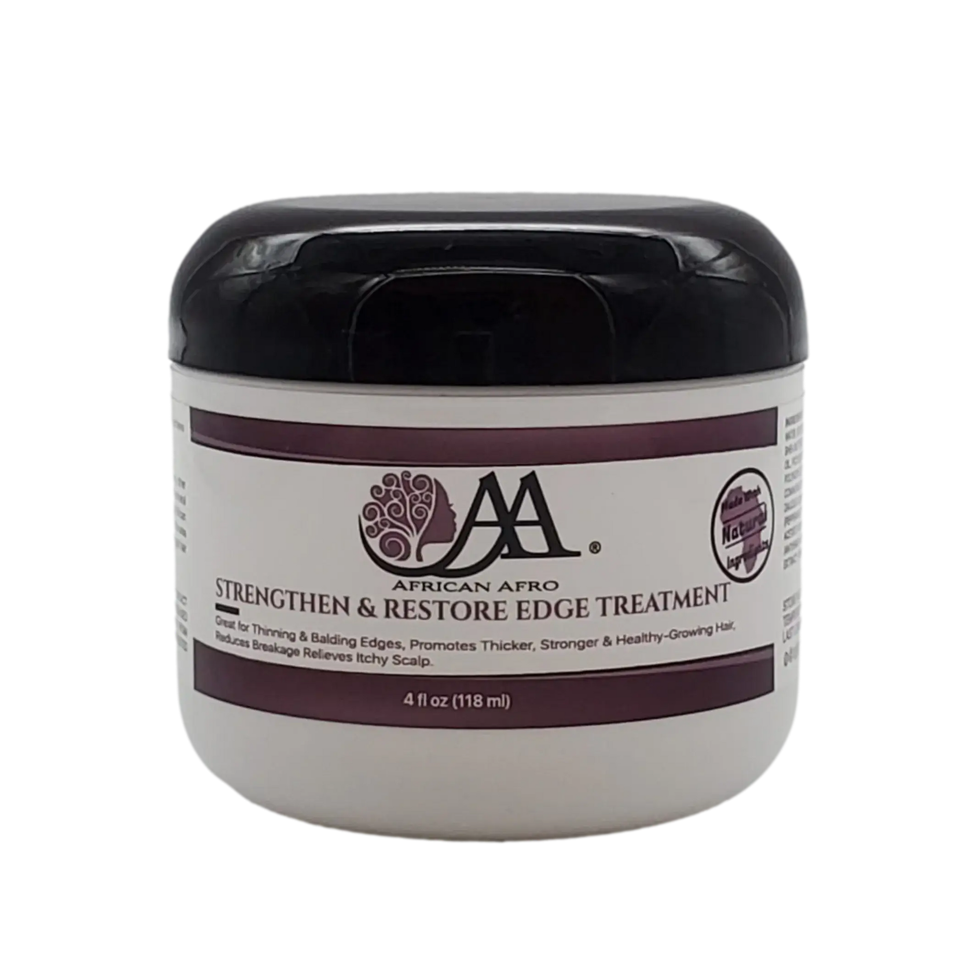African Afro Strengthen & Restore Edge Treatment, 4 fl. oz. container for hair regrowth and edge restoration.