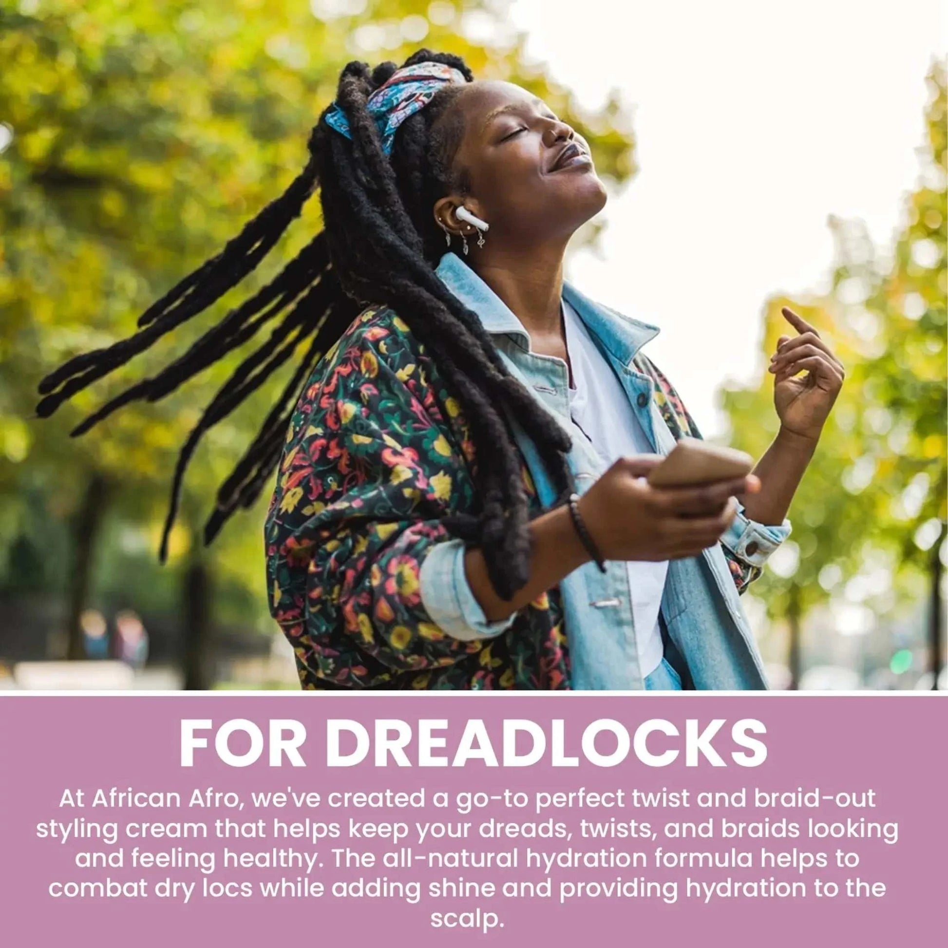 Styling cream for twist, braid, and loc with natural ingredients for moisture and hold.