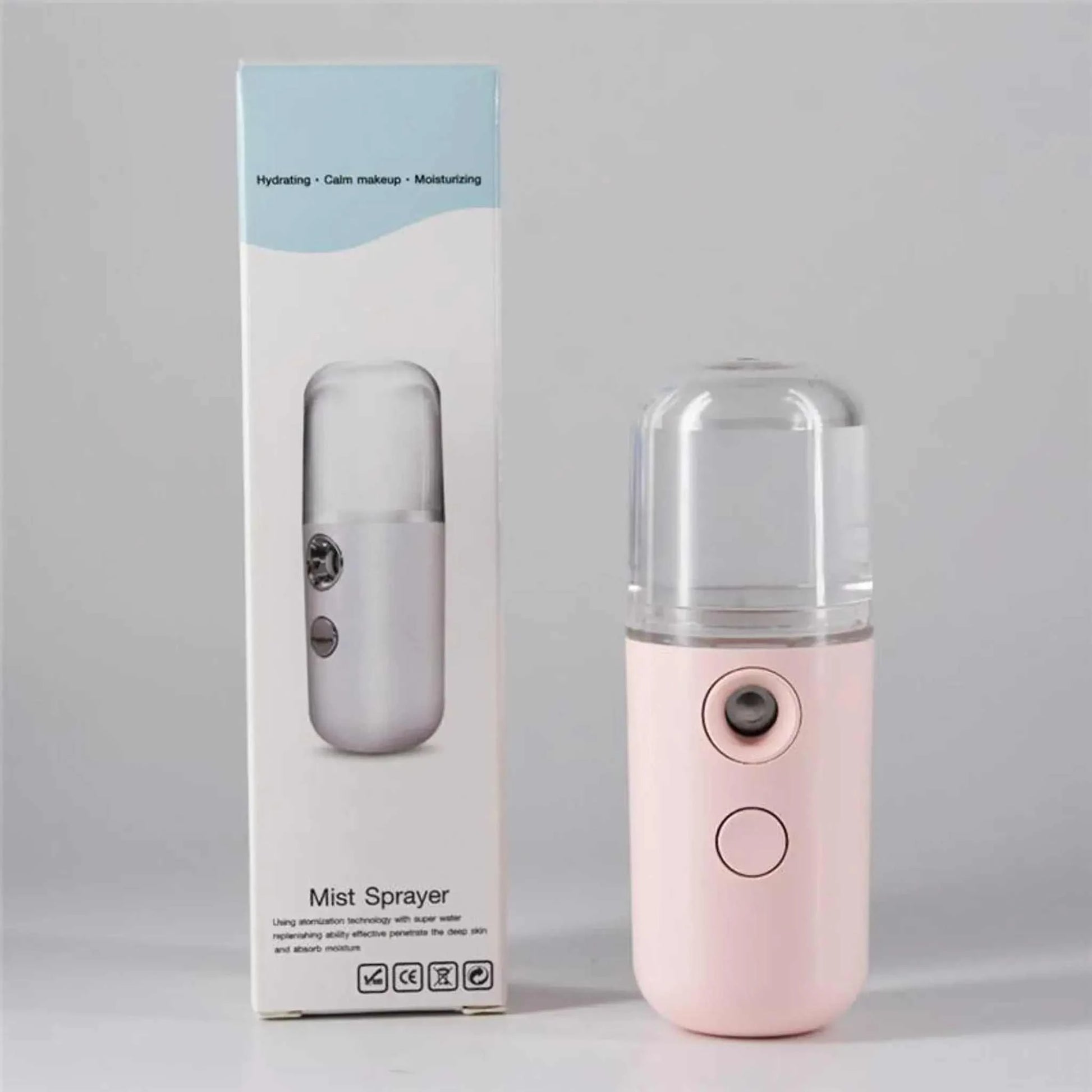 Compact Nano Mist Sprayer with packaging for skincare hydration.