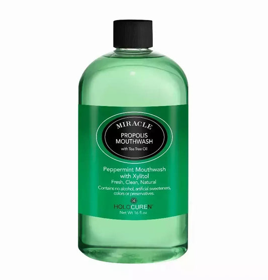 Miracle Propolis Mouthwash with Tea Tree Oil, 16 oz bottle.