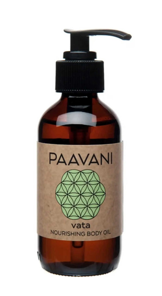 Vata Body Oil 4oz bottle for dry skin nourishment.