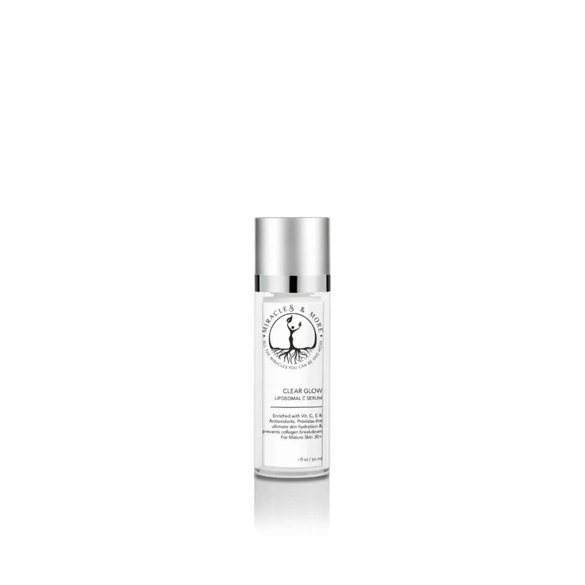Clear Glow Liposomal C-Serum bottle with advanced antioxidant formula for UV protection and skin hydration.